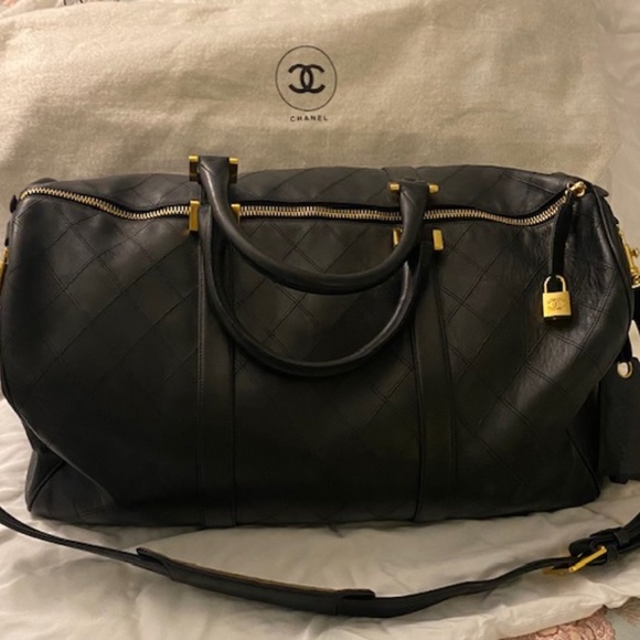 VIntage CHANEL Diamond-Quilted Leather Weekend Duffel - Picture 9 of 10